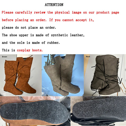 Men’s Medieval Viking Boots – PU Leather Knight LARP Shoes Retro Nordic Warrior Cosplay Carnival Costume Footwear