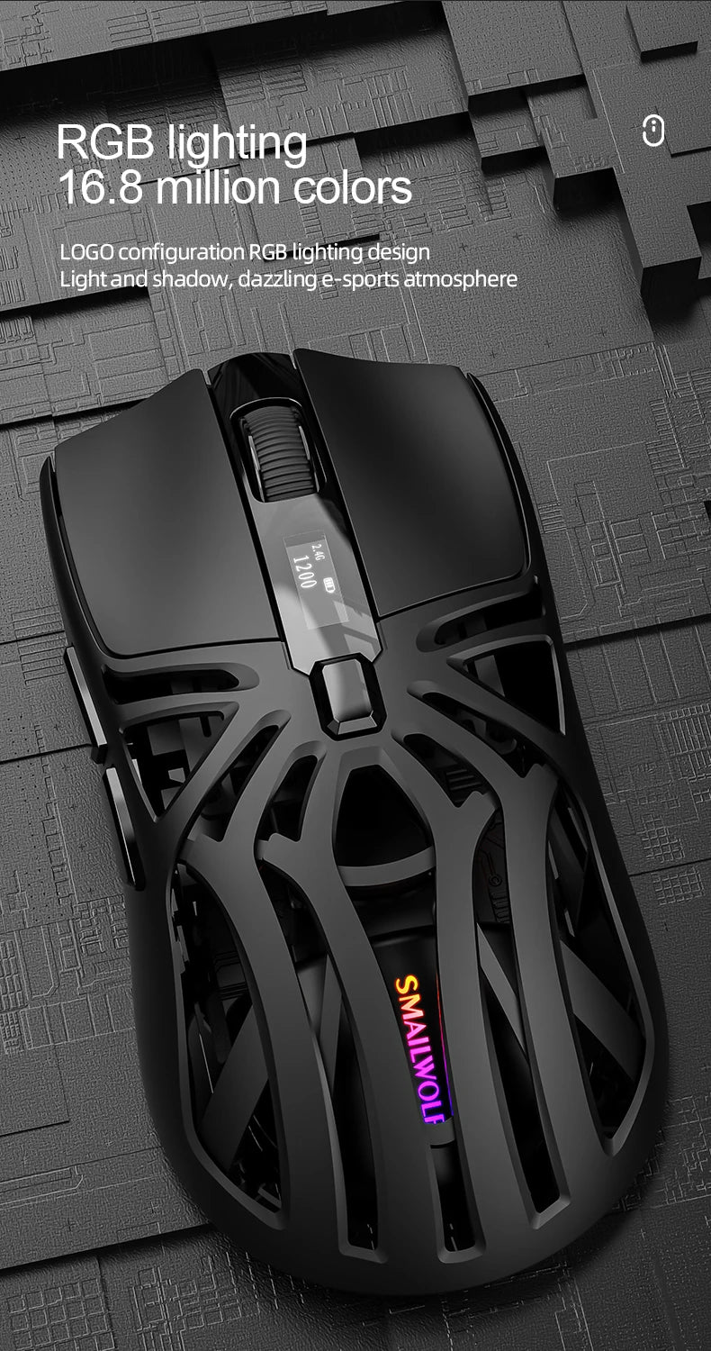 SmailWolf RS8 Wireless Gaming Mouse – Bluetooth & 2.4G, Lightweight E-Sports Mouse, 10,000 DPI, Triple Mode
