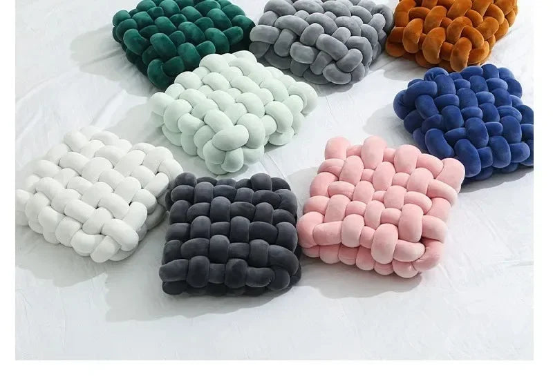 Knotted Square Cushion – Nordic Aesthetic Hand-Made Plush Pillow for Office Chair & Decorative Sleeping Back Support