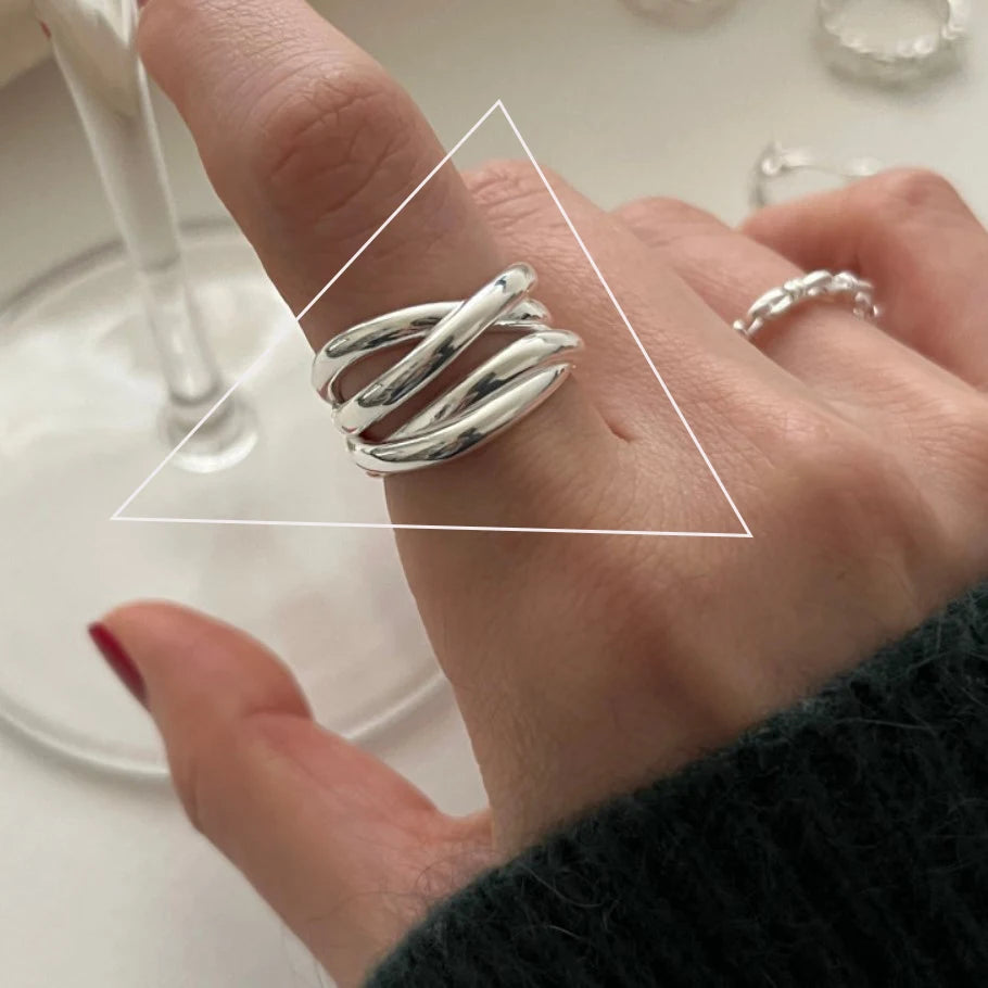 VENTFILLE 925 Sterling Silver Adjustable Ring – Vintage Hollow Line Punk Hip Hop Couple Jewelry