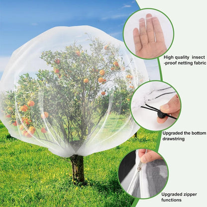 Large Fruit Tree Netting with Zipper & Drawstring – Transparent Insect & Bird Barrier Mesh for Garden Plants