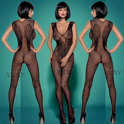 Erotic White Crotchless Bodystocking – Sexy Sleeveless Lingerie Bodysuit Nightwear for Women