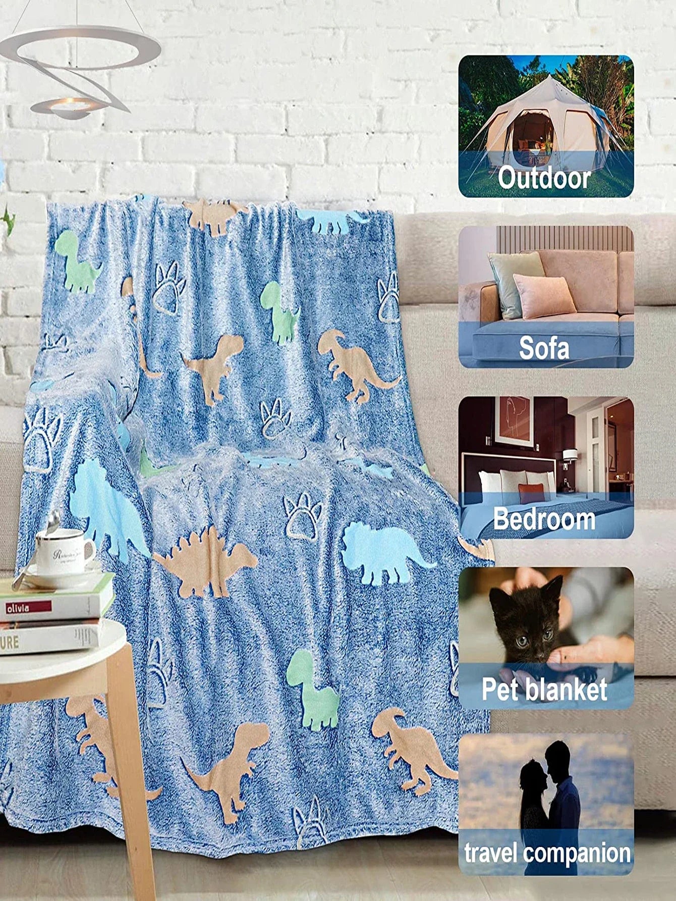 Luminous Unicorn & Dinosaur Plush Blanket – Glow-in-the-Dark Soft Flannel Throw for Boys & Girls, Christmas Gift