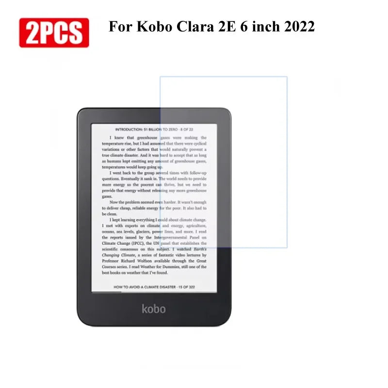 2PCS Tempered Glass Screen Protector for KOBO — Fits Libra 2, Clara Colour, Clara 2E 6-7 Inch, Clear Protective Film