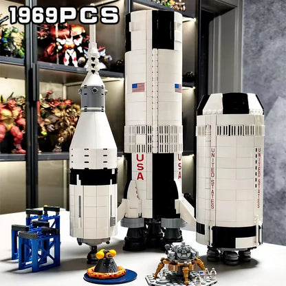 Apollo Saturn V Rocket & Launch Pad Building Set – Classic Model Fit 21309 92176, Educational Blocks Toy for Kids Gift