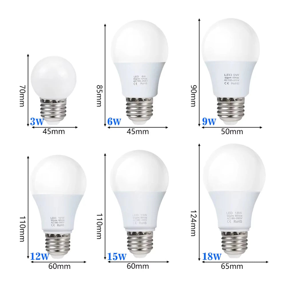 E27 LED Light Bulbs - AC 220V SMD2835 3W–18W Energy Saving Indoor Lamps
