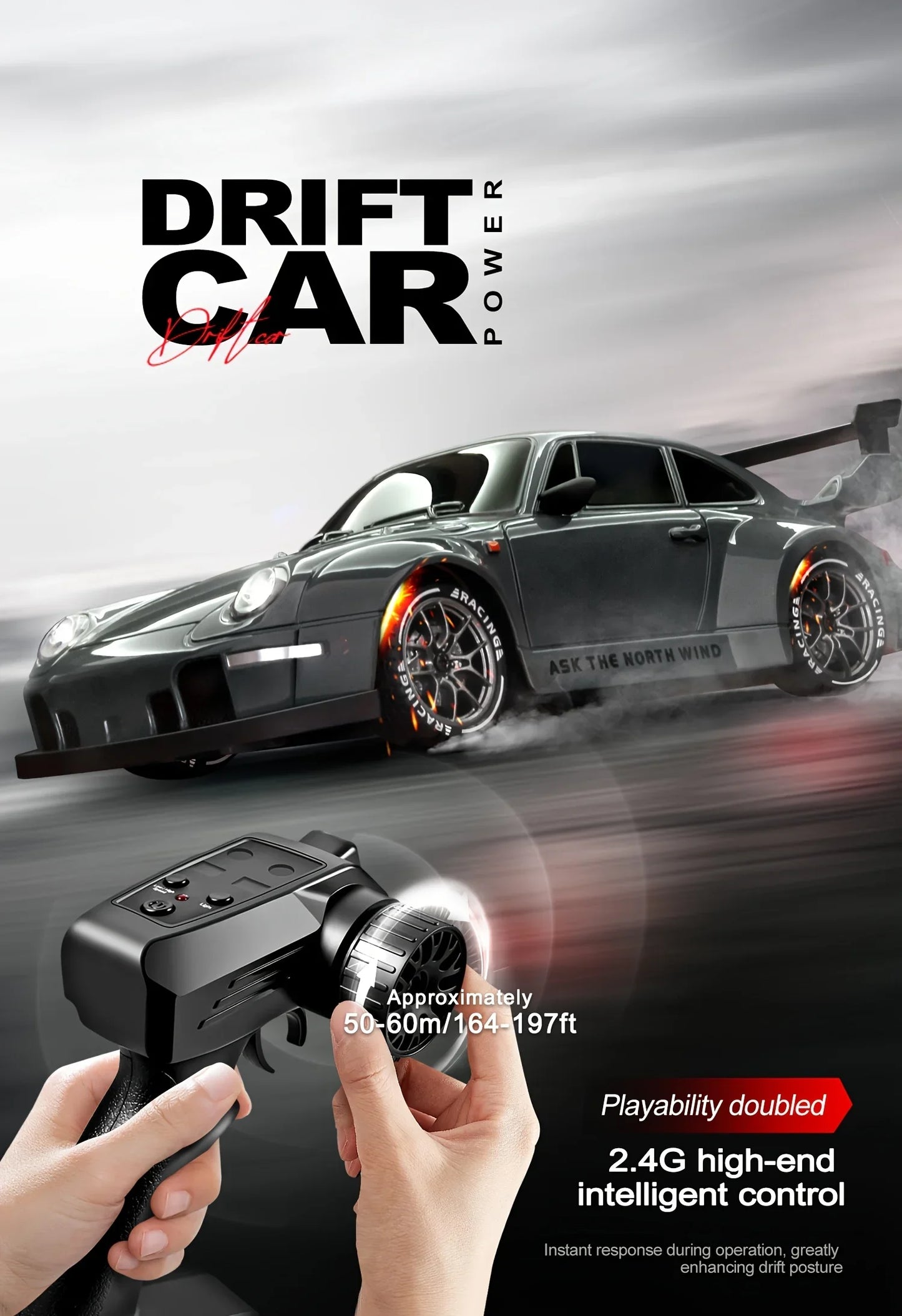 New 1:24 High-Speed RC Drift Car — 20KM/H 4WD Remote Control Racing Vehicle with Replaceable Tires, Competition Toy for Kids