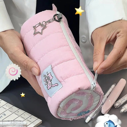 Large Capacity Pink Pencil Case - Soft Touch Pen Bag Stationery Storage Organizer for Students & Gifts