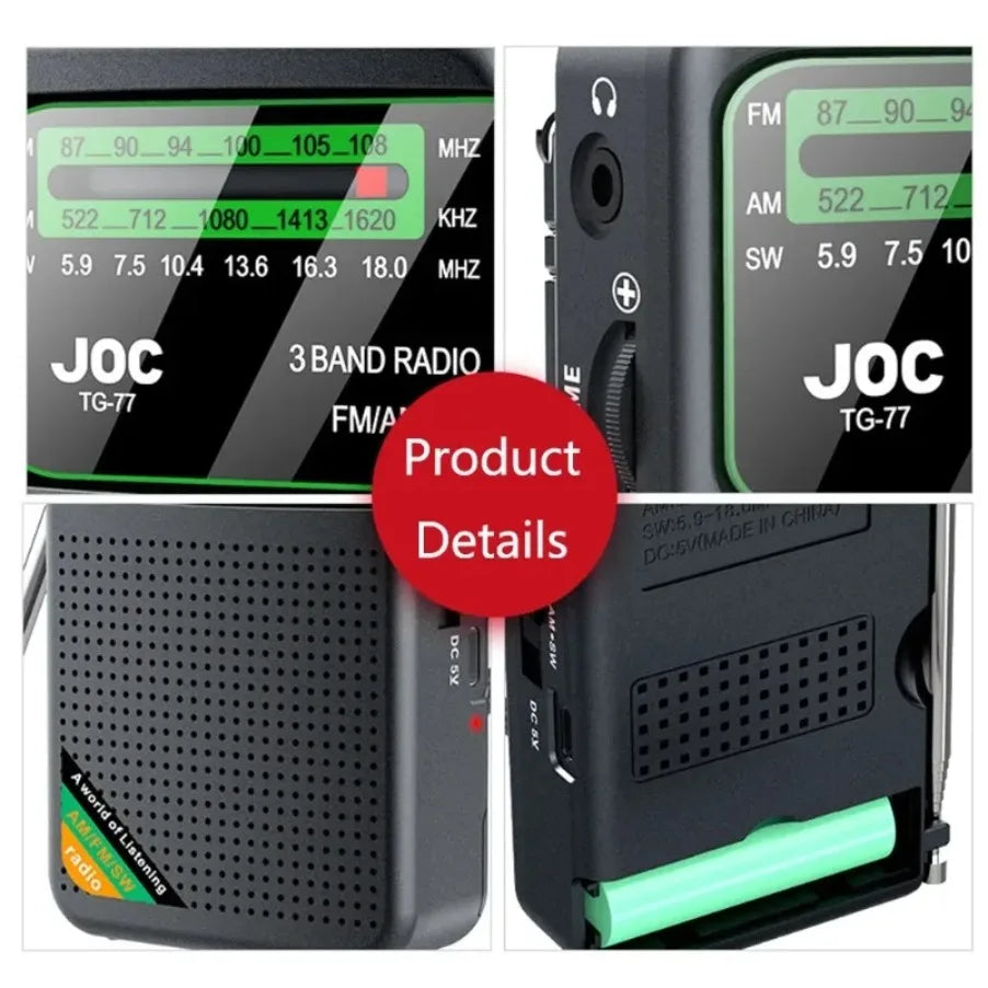 Portable AM/FM/SW Pocket Radio — Mini Receiver with Rechargeable Battery, Good Reception & Wired Earphone Support