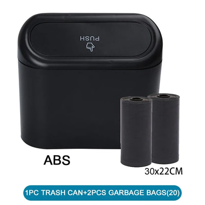 Mini Car Trash Can with Lid - Leak-Proof Auto Waste Bin with 60 Garbage Bags Car Accessory