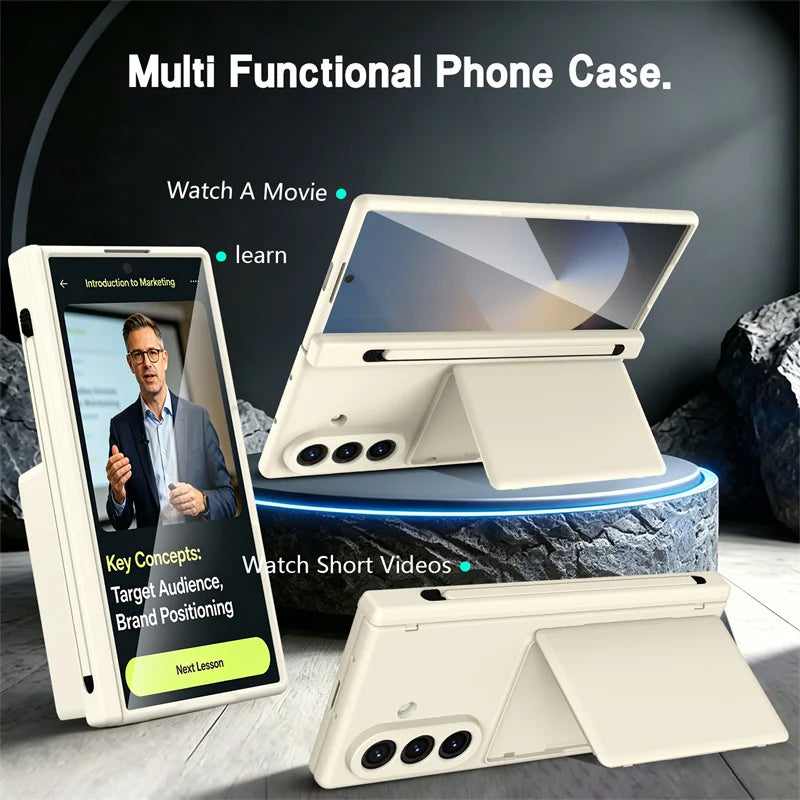 Samsung Galaxy Z Fold Series Hinge Wallet Case - Card Slots, S Pen Holder, Screen Protector Film, and Protective Cover for Fold 5, 6, 7, and 8