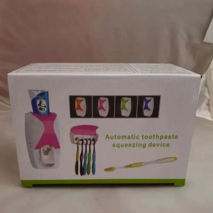 2PCS Automatic Toothpaste Dispenser Set – Wall-Mount Dust-Proof Toothbrush Holder & Squeezer for Bathroom Accessories