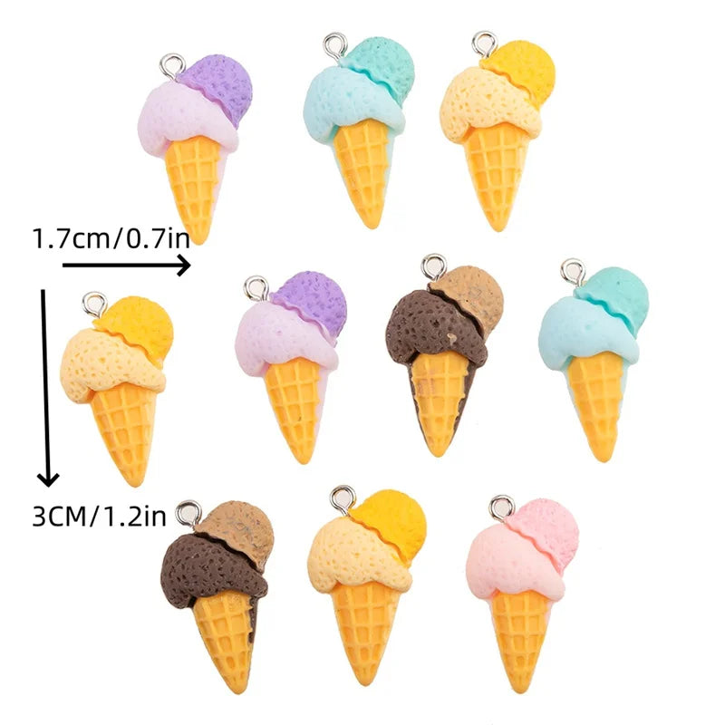 3D Ice Cream Resin Charms - Cute Food-Themed Pendants for DIY Earrings, Keychains & Jewelry Accessories