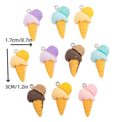 3D Ice Cream Resin Charms - Cute Food-Themed Pendants for DIY Earrings, Keychains & Jewelry Accessories