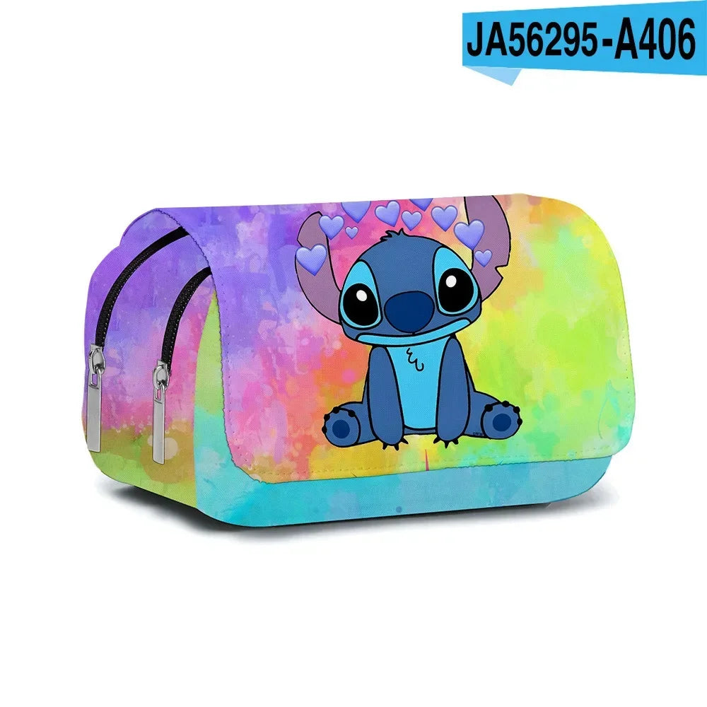 Anime Stitch Fully Printed Flap Pencil Case – Cartoon Stationery Bag for Primary & Secondary Students