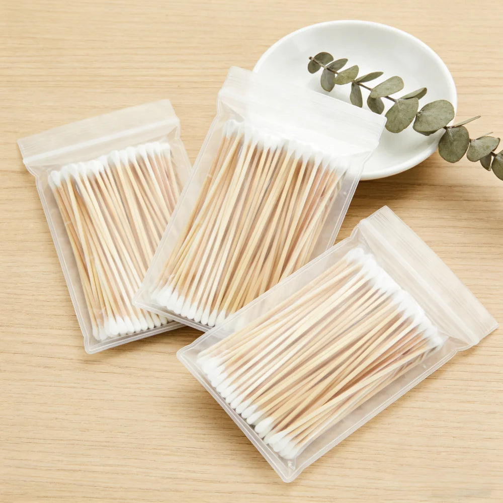 100/300PCS 6-Inch Precision Cotton Swabs - Pointed Cotton Buds with Long Wooden Sticks and Storage Case