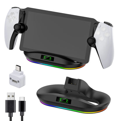 PlayStation Portal Charging Dock Station - Charger Stand with 9 Lights & Handheld Holder for PS Portal