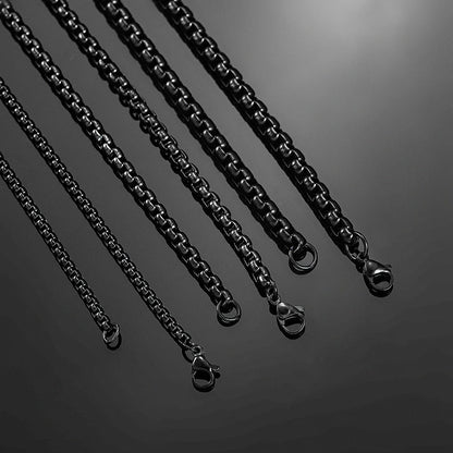 HIYEE Stainless Steel Box Link Chain Necklace - Classic Curb Design in Black | 2mm/3mm/4mm/5mm for Men & Women | DIY Gift