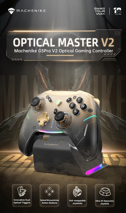 MACHENIKE G5Pro V2 Gaming Controller with Optical Triggers, ABXY Buttons, Hot-Swappable Joystick, 4K Resolution for Switch & PC