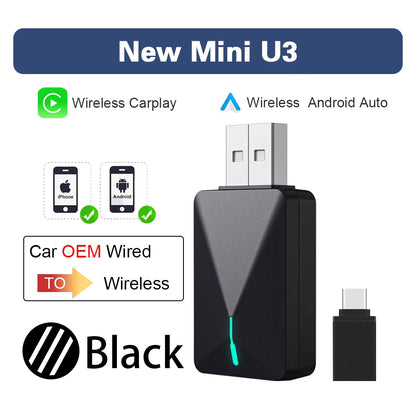 Mini U3 Smart Box for Mazda – Wireless CarPlay & Android Auto, Plug & Play with OTA Upgrade