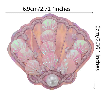 Marine Series Rhinestone Patches - Handmade Shell Starfish Seahorse Leaf Beaded Sewing Appliques for DIY Clothing