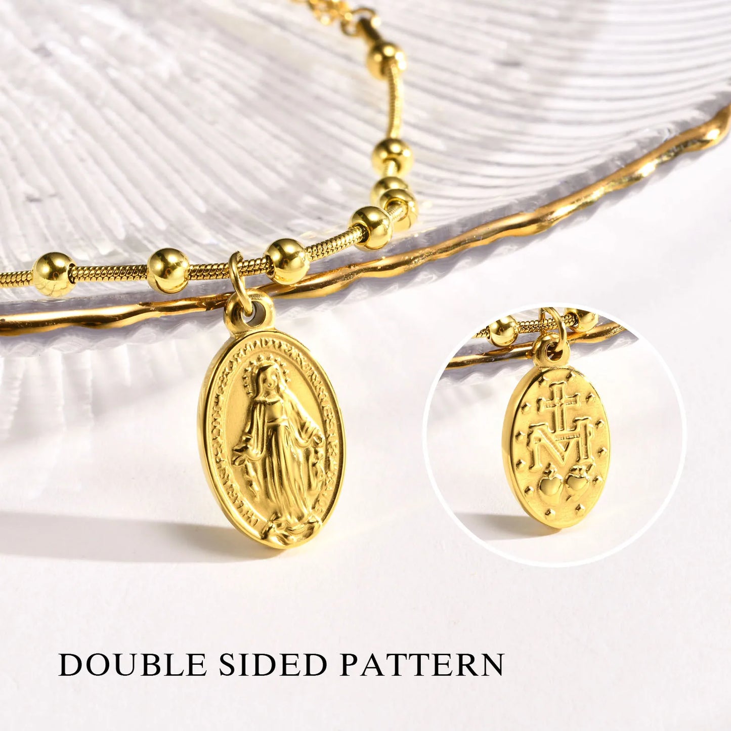 Vnox Gold Plated Rosary Bracelet – Stainless Steel Cross & Virgin Mary Religious Prayer Jewelry for Women & Girls Gift Accessories