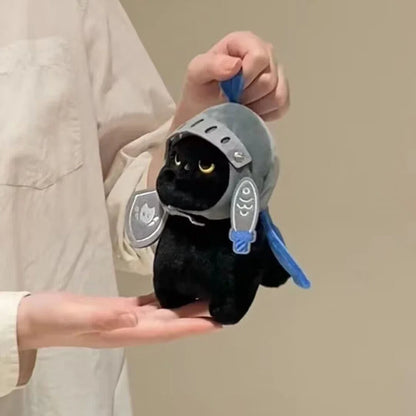 Q Version Knight Cat Doll Toy, Kitty Cat Backpack Pendant, Companion Doll Bag Pendant, Cute Black Cat Toy for Children’s Birthday Gift