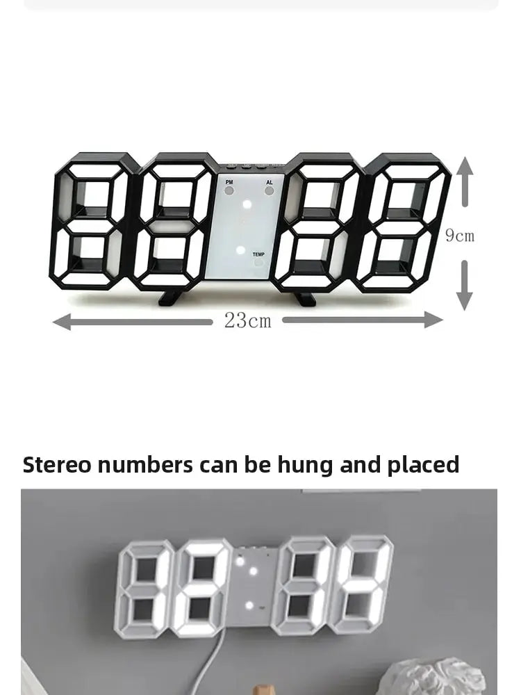 3D LED Digital Wall Clock – Luminous Multifunctional USB Plug-In Electronic Clock for Home Decoration