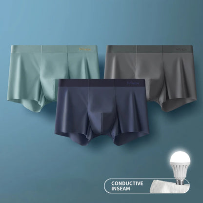 MiiOW 3-Piece Ice Silk Men's Boxer Briefs - Seamless Anti-Static Metal Fiber Comfort Underwear