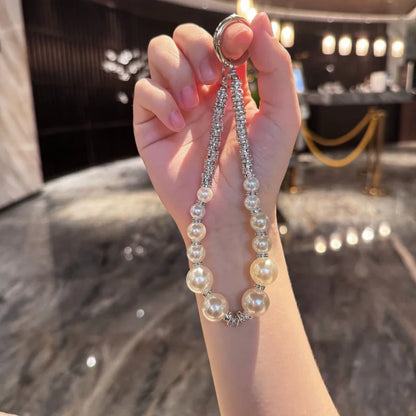 Luxury Pearl & Crystal Bead Keychain – Rhinestone Lanyard for iPhone, Samsung, Universal Accessories, Anti-Lost Jewelry Pendant