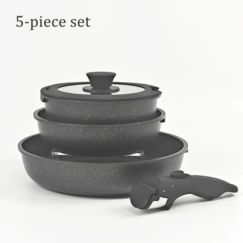 DONNOR Safe Nonstick Kitchen Cookware Set - Oven Safe Pots and Pans with Removable Handles
