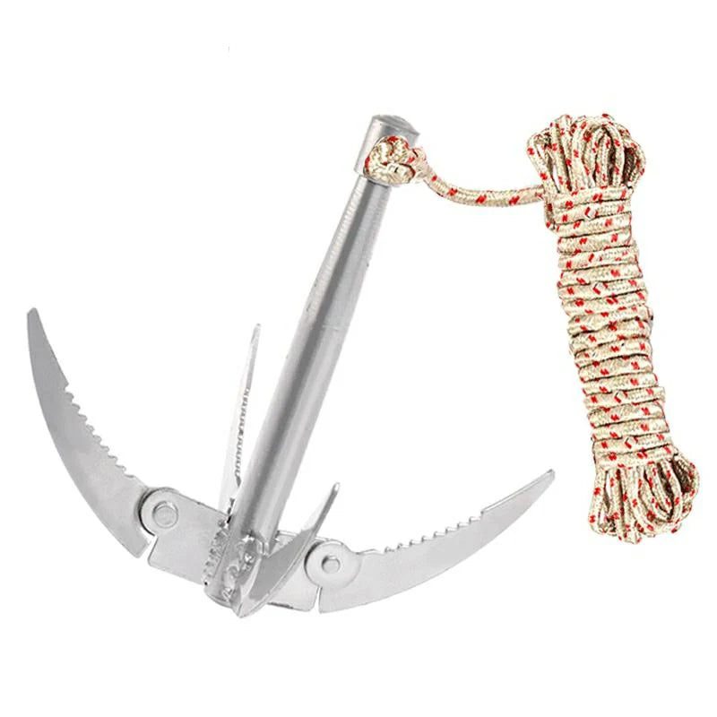 Outdoors Grappling Hook Survival Tool with Rope – Folding Boat Anchor for Canoes & Fishing Supplies