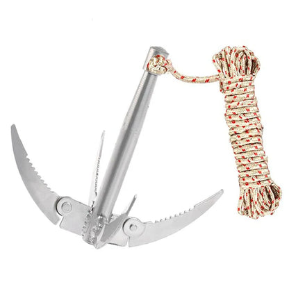 Outdoors Grappling Hook Survival Tool with Rope – Folding Boat Anchor for Canoes & Fishing Supplies