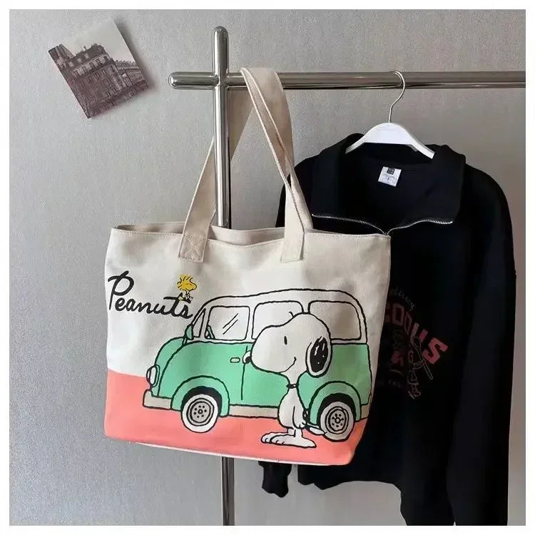 Snoopy Cartoon Canvas Bag – Large Capacity Student, Tutoring, and Messenger Shoulder Bag for Women