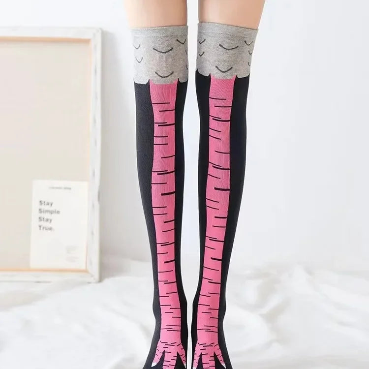 Men's 3D Chicken Print Socks - Funny Cartoon Thigh-High Cotton Cosplay Socks