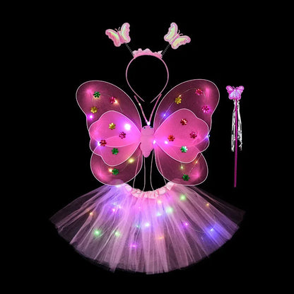 Butterfly Sequin Wings and Glowing Mesh Tutu Skirt - Fairy-Themed Dress Up for Girls' 1st and 2nd Birthday Parties and Baby Showers