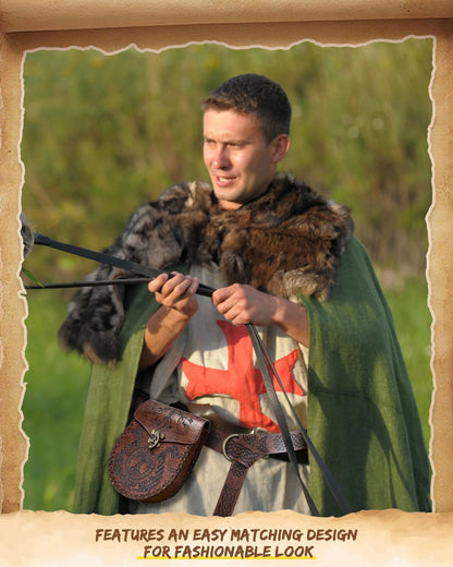Medieval Viking Leather Belt – Unisex Embossed Renaissance Fanny Pack & Halloween Costume Accessory (1–2 Pcs)