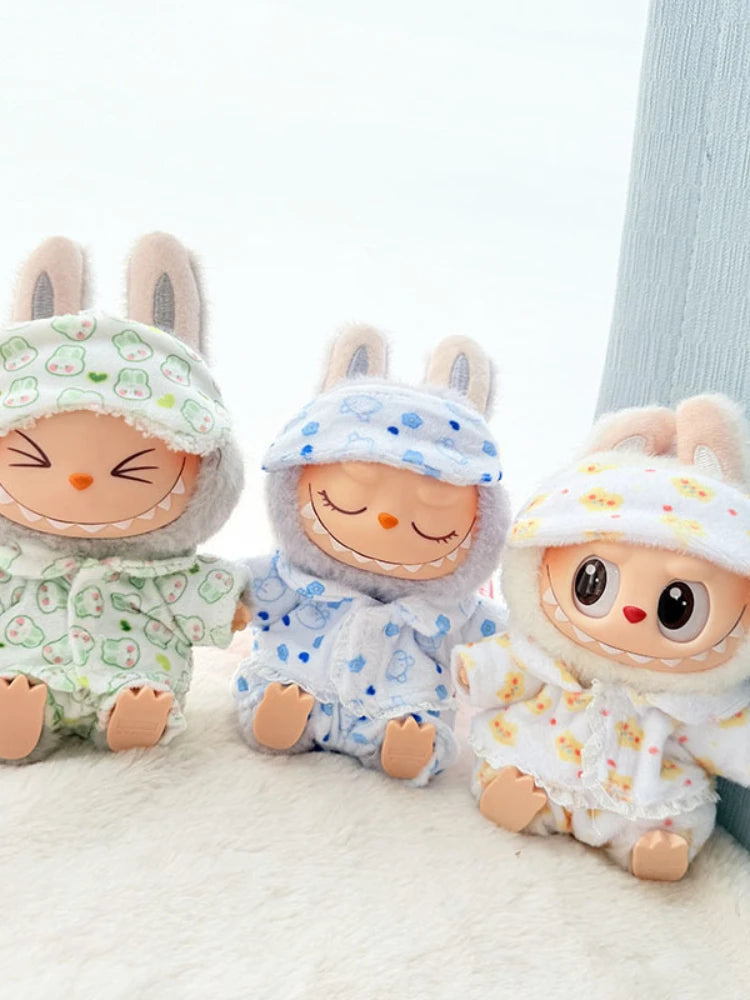 Labubu I & II Doll Clothes – 15cm/17cm Cute Eye Mask Pajama 3-Piece Set for Plush Dolls