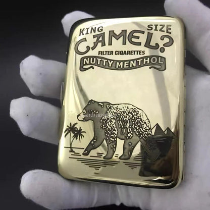 Retro Brass Cigarette Case - Double Gun Carved Pattern, Durable Anti-Pressure Tobacco Storage Box, Men’s Smoking Accessory