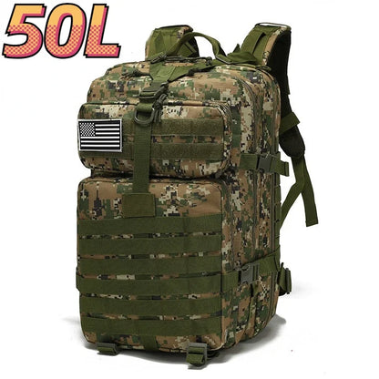 30L/50L Waterproof Nylon Backpack – 1000D Tactical Outdoor Bag for Camping, Hiking, Fishing & Hunting