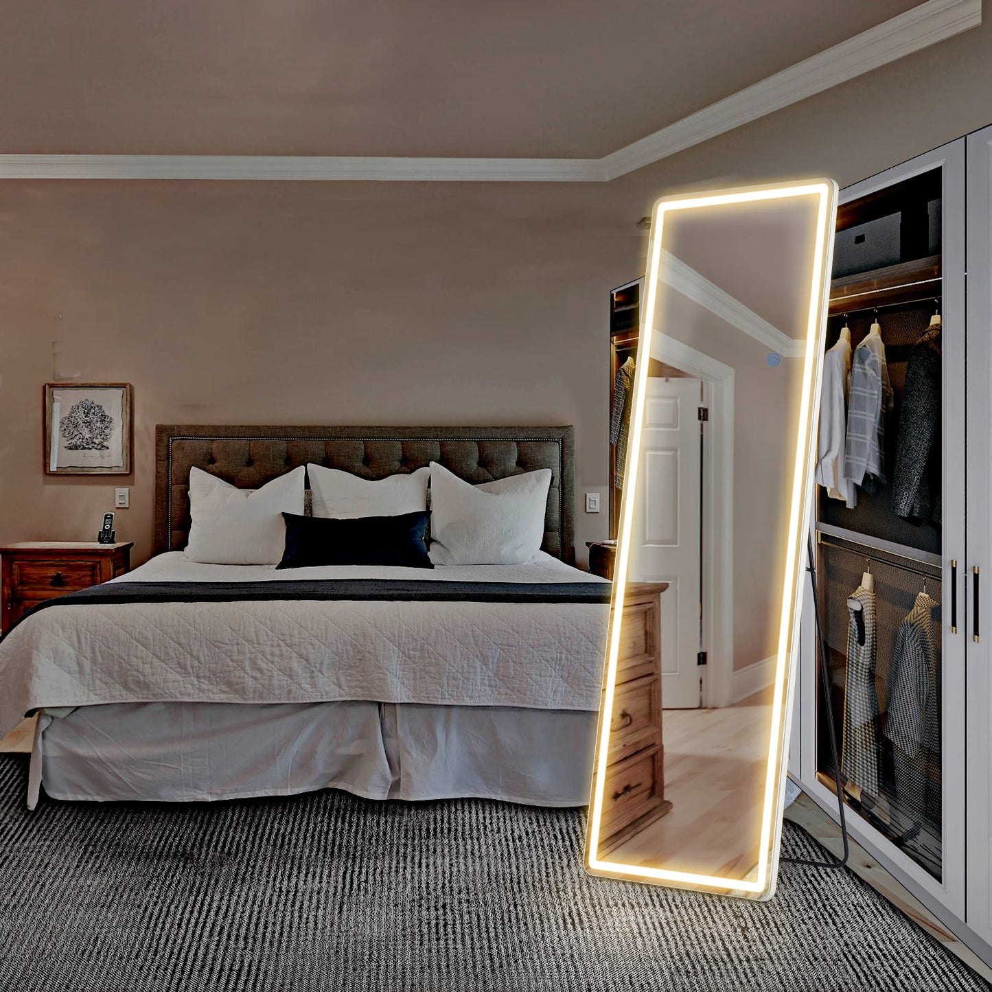 LED Full-Length Mirror – 64"x21" Standing or Wall-Mounted with Aluminum Alloy Frame for Living Room