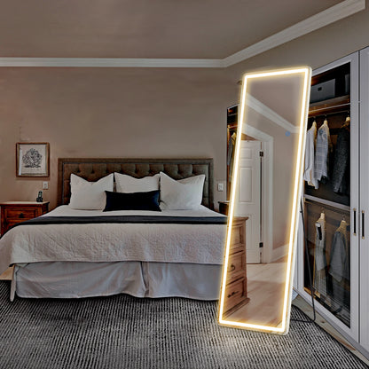 LED Full-Length Mirror – 64"x21" Standing or Wall-Mounted with Aluminum Alloy Frame for Living Room
