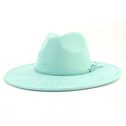Suede Top Hat Fedora - 9.5cm Wide Brim Felt Jazz Hat for Men and Women, Autumn/Winter Classic Church Sombrer