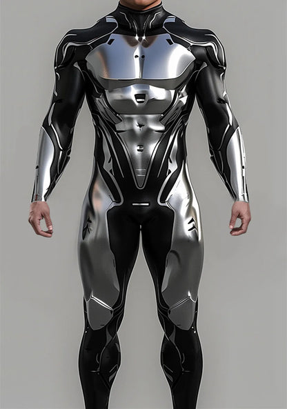 Cyberpunk Mechanical Armor Jumpsuit - Futuristic Steampunk Fighter Cosplay Bodysuit for Halloween & Costume Parties