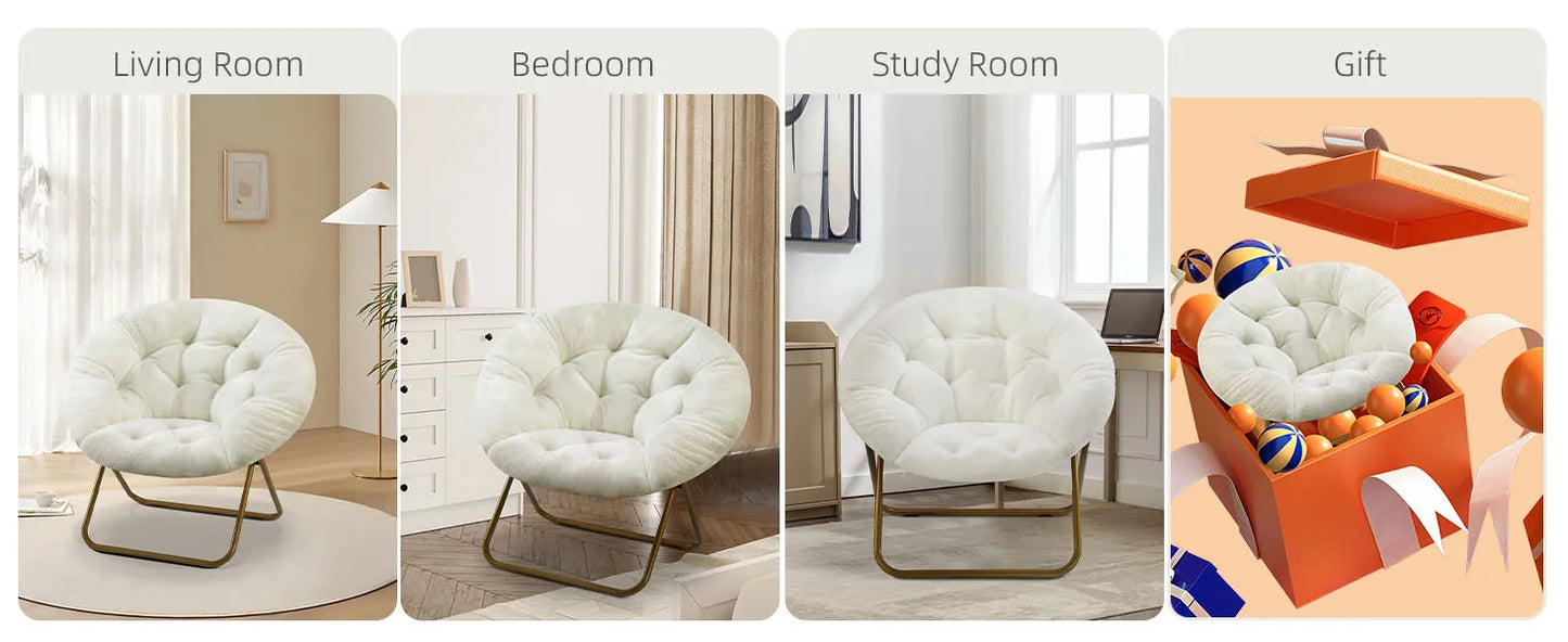 Cozy Saucer Chair – Faux Fur Folding Lounge Chair with Thick Padded Seat & Metal Frame, X-Large for Living Room & Reading