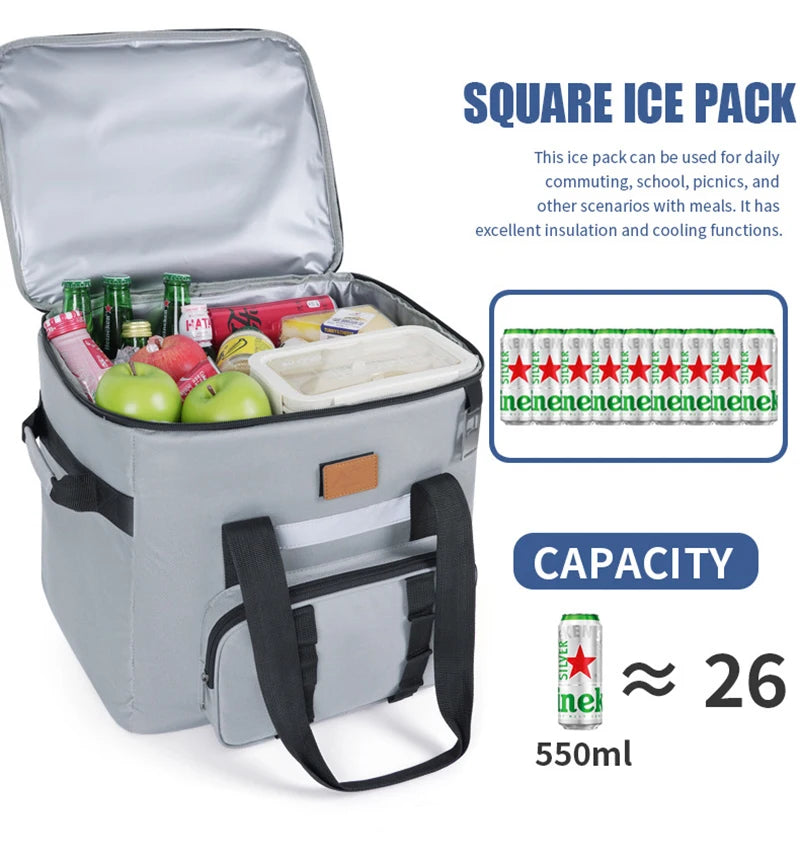 40L Thermal Food Carrier Bag – Large Insulated Cooler Tote with Zipper, Portable Leakproof Picnic Bag for Camping and Beach