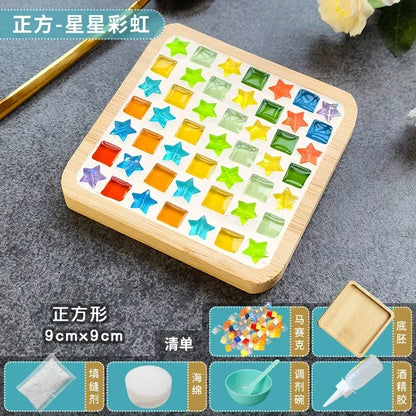 DIY Handmade Mosaic Coaster Set – Bamboo Heart & Square Cup Mats, Creative Parent-Child Educational Craft Toy Kit for Free Design Activities