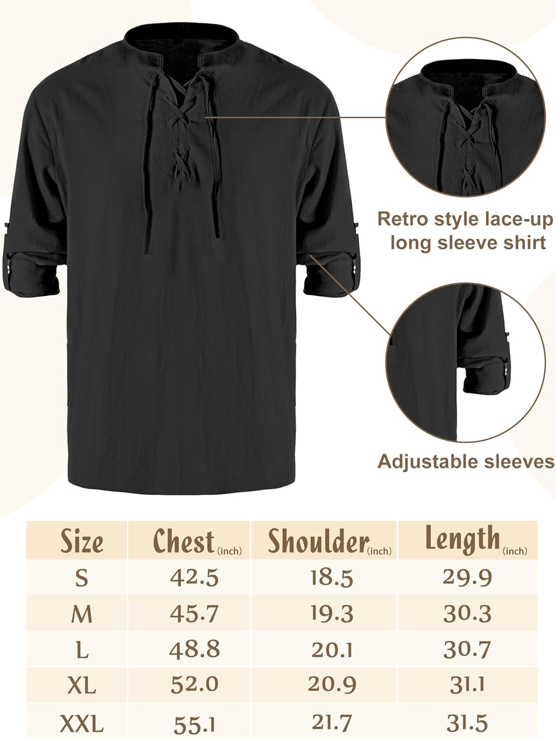 Jiuguva 4-Pcs Halloween Men's Renaissance Costume Set – Medieval Pirate Shirt, Ankle Banded Pants & Viking Belt Accessories