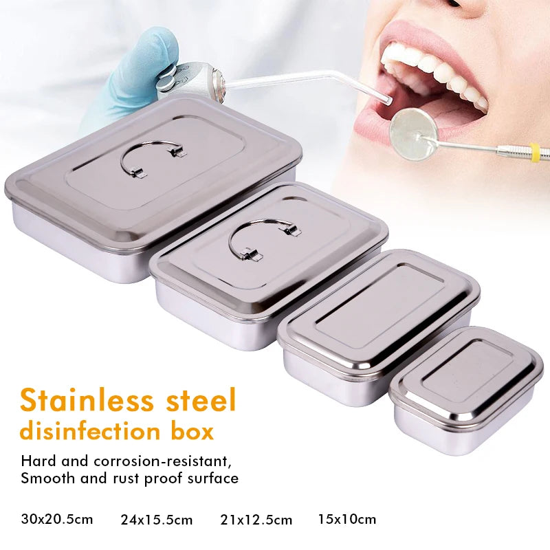 Stainless Steel Dental Instrument Tray with Lid – Medical Sterilization & Disinfection Container for Surgical Tools