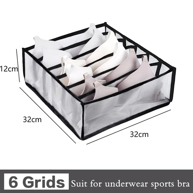 6/7/11-Grid Foldable Underwear & Socks Organizer — Breathable Mesh Clothes Storage Box with Dividers for Wardrobe